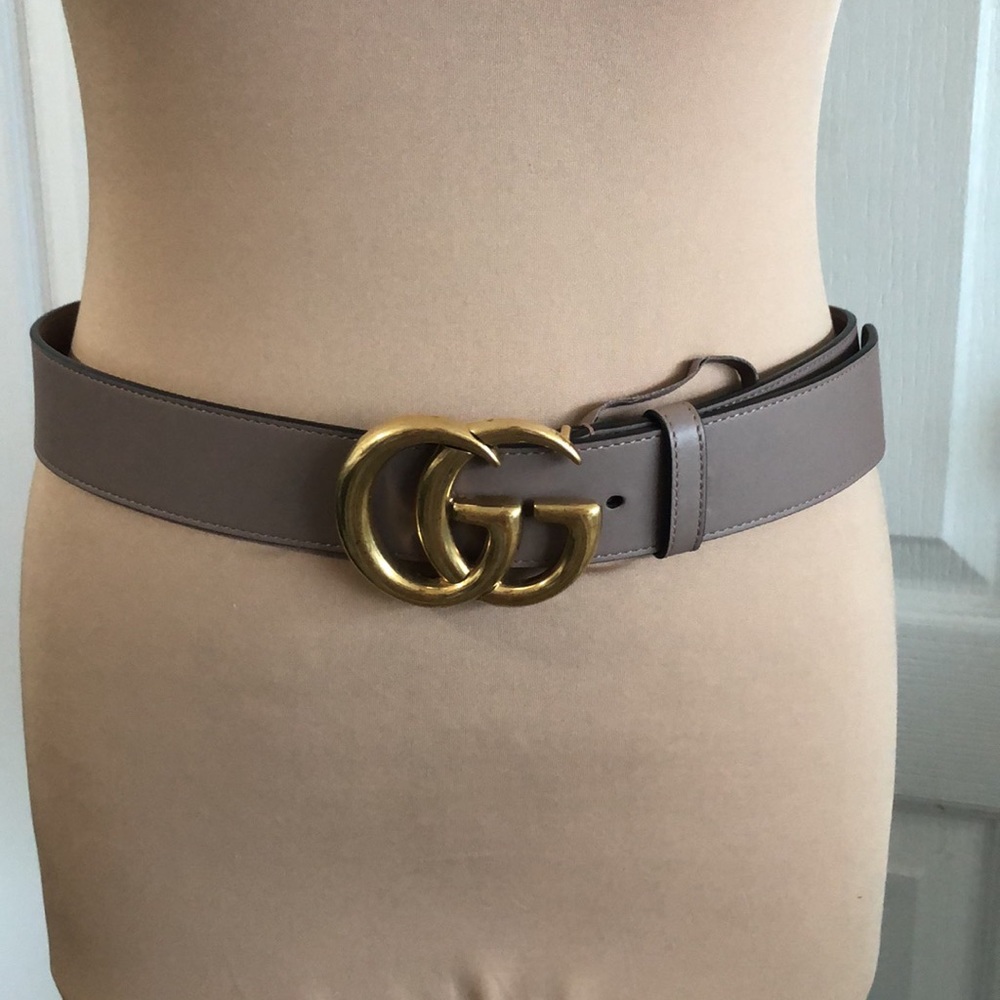 Gucci Authentic Double G  Leather Belt Moon Porcelain Rose 85/34, 1.5" wide - Picture 2 of 13
